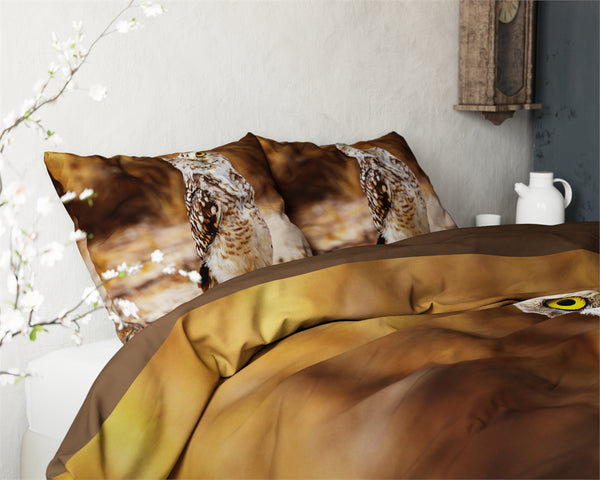 Posteljnina Autumn Owl Look - taupe rjava