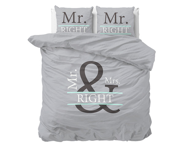 Posteljnina Mr & Mrs Right 2 siva